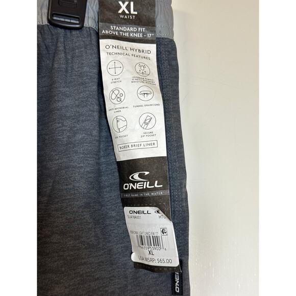 NWT O’Neill XL Gray Boxer Brief Liner Standard Fit Above The Knee 17" Secure Zip - Picture 3 of 6
